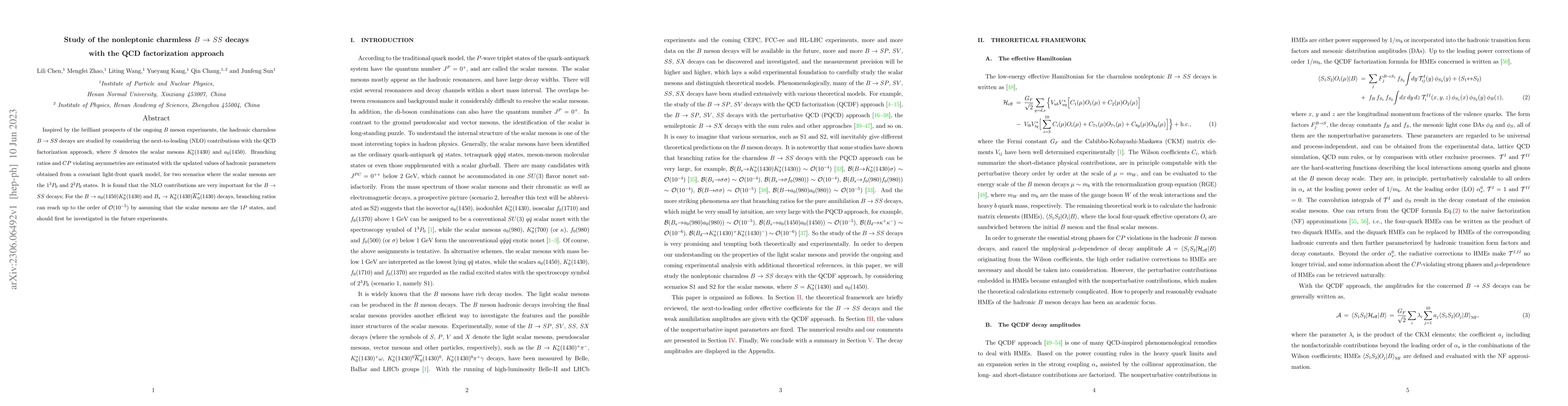 Thumbnail for Study of the nonleptonic charmless $B$ ${\to}$ $SS$ decays with the QCD
  factorization approach
