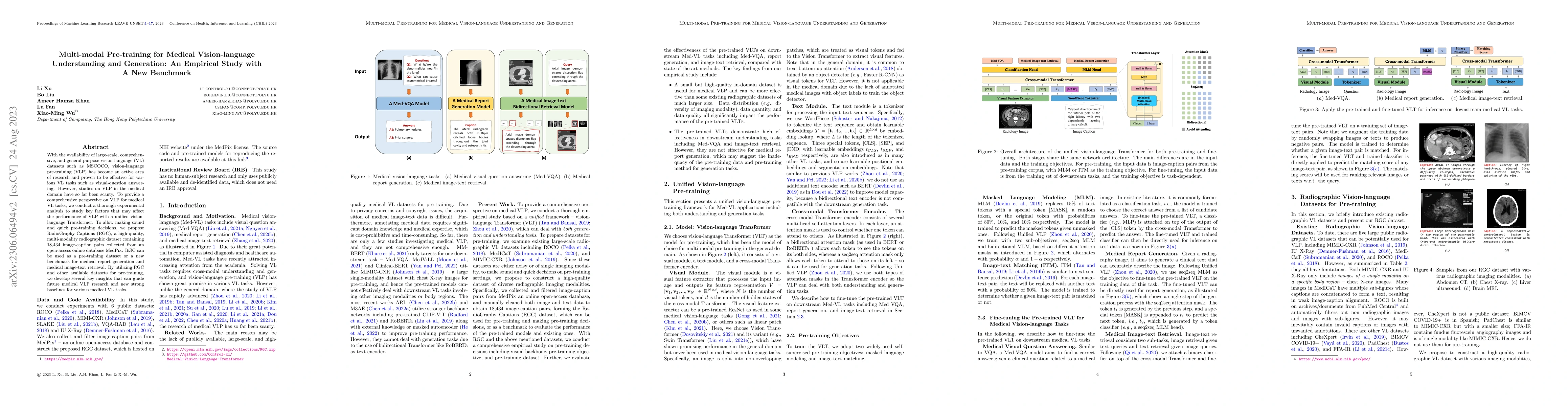 Thumbnail for Multi-modal Pre-training for Medical Vision-language Understanding and
  Generation: An Empirical Study with A New Benchmark