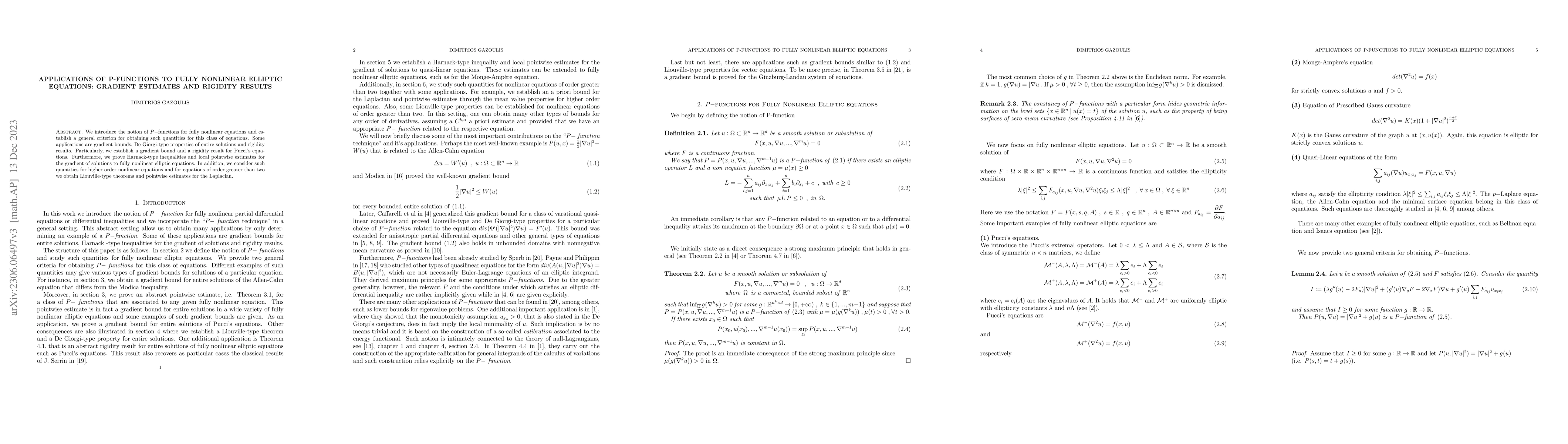 Thumbnail for Applications of P-functions to Fully Nonlinear Elliptic equations:
  Gradient Estimates and Rigidity Results