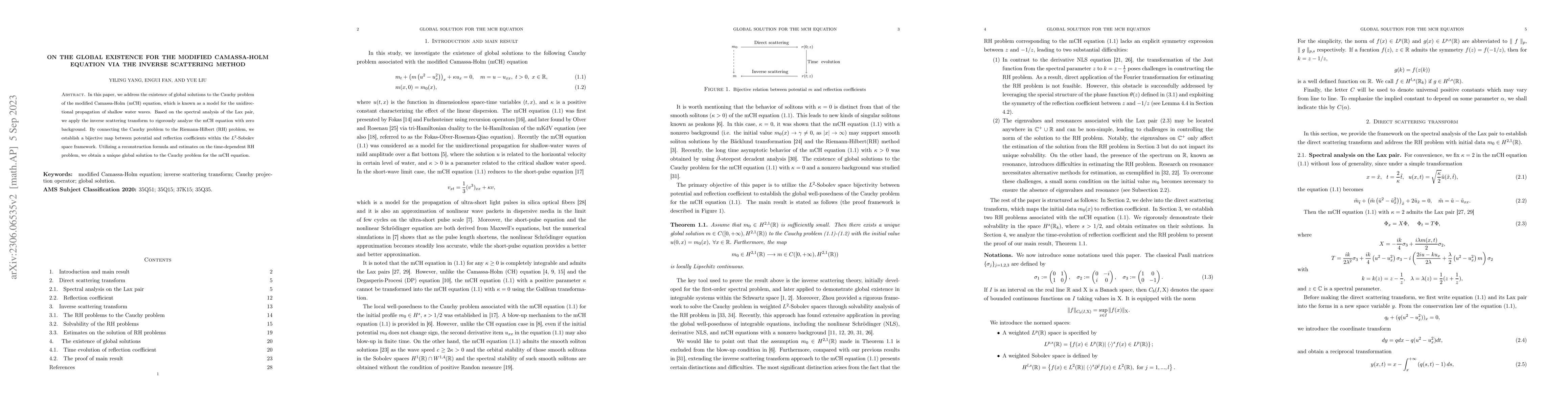 Thumbnail for On the global existence for the modified Camassa-Holm equation via the
  inverse scattering method