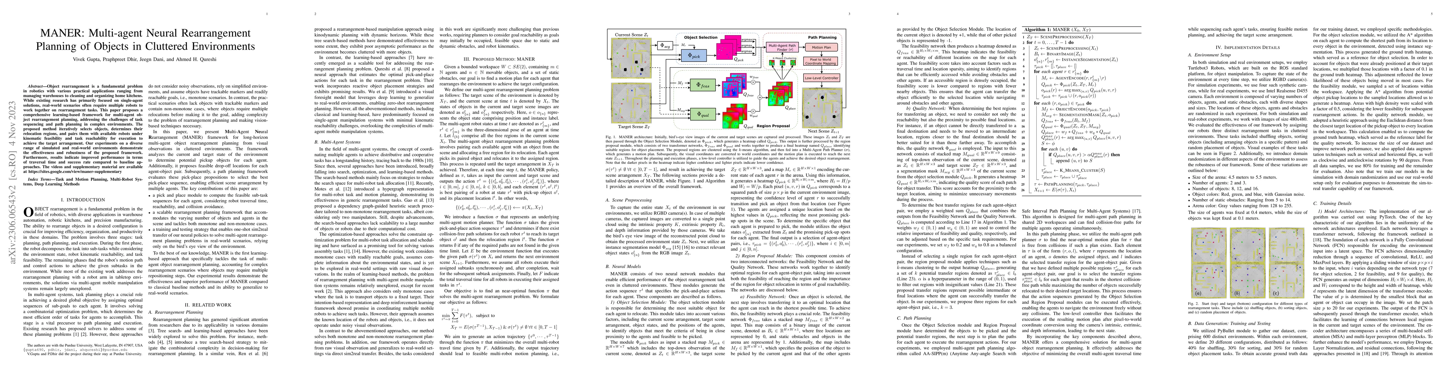 Thumbnail for MANER: Multi-Agent Neural Rearrangement Planning of Objects in Cluttered
  Environments