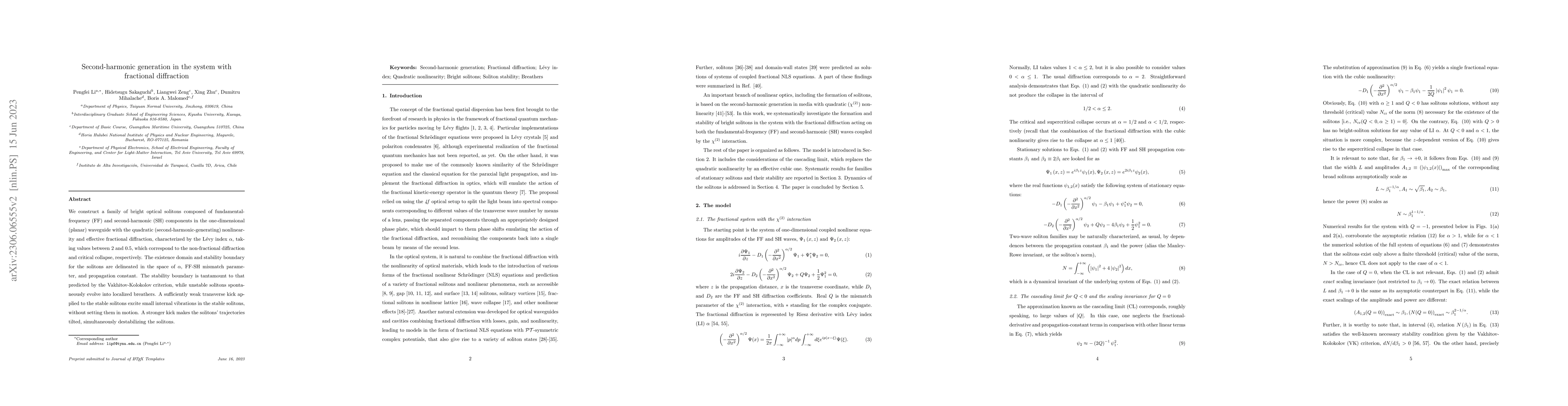 Thumbnail for Second-harmonic generation in the system with fractional diffraction