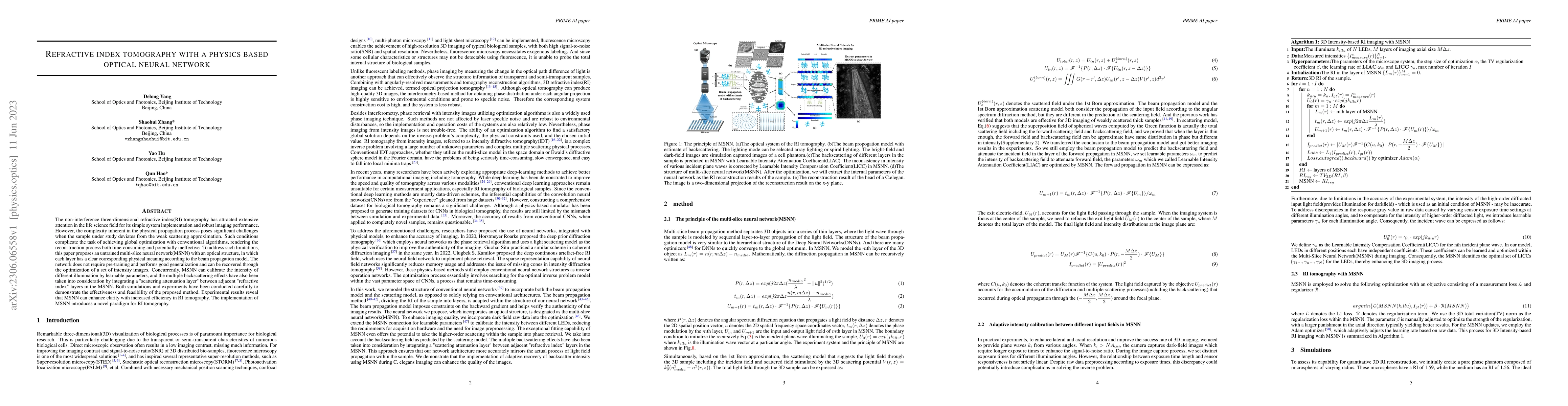 Thumbnail for Refractive index tomography with a physics based optical neural network