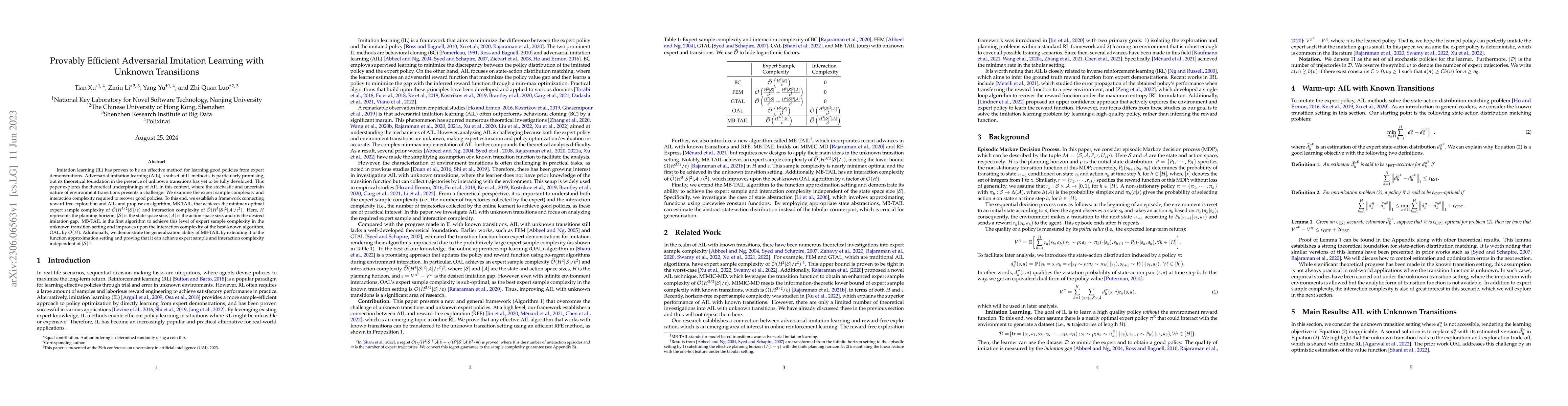 Thumbnail for Provably Efficient Adversarial Imitation Learning with Unknown
  Transitions