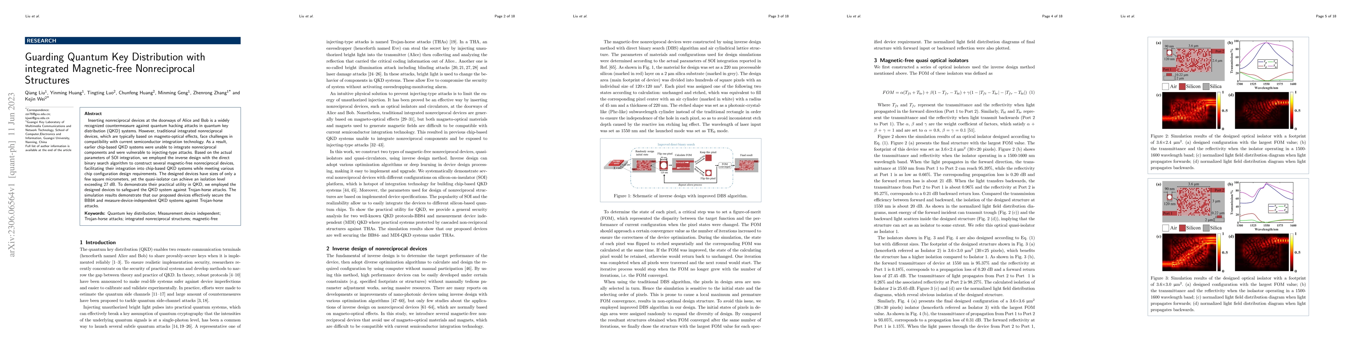 Thumbnail for Guarding Quantum Key Distribution with integrated Magnetic-free
  Nonreciprocal Structures