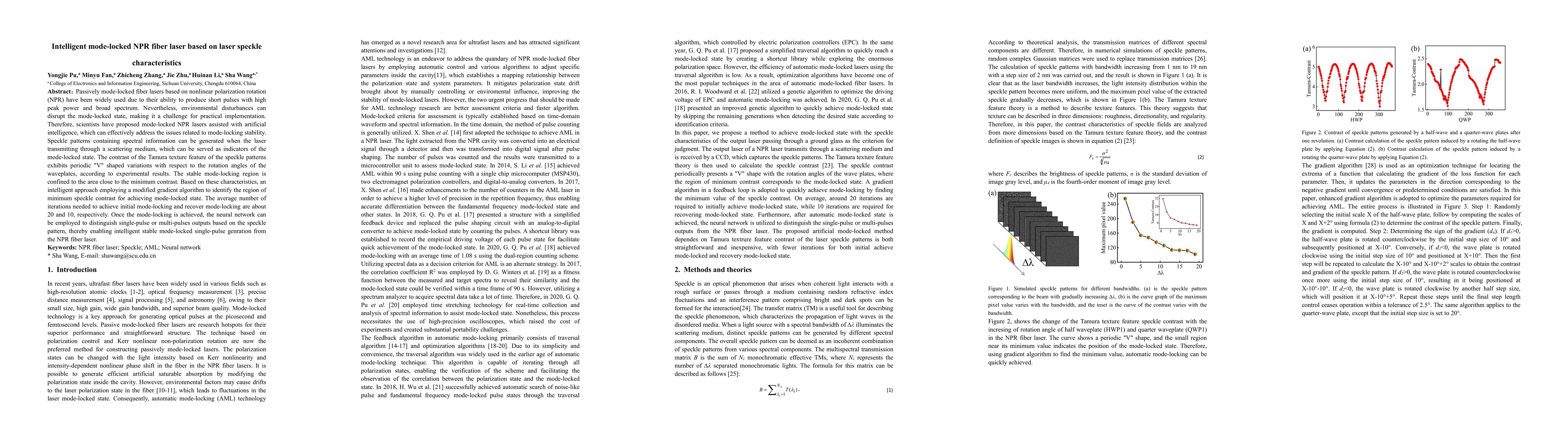 Thumbnail for Intelligent mode-locked NPR fiber laser based on laser speckle
  characteristics