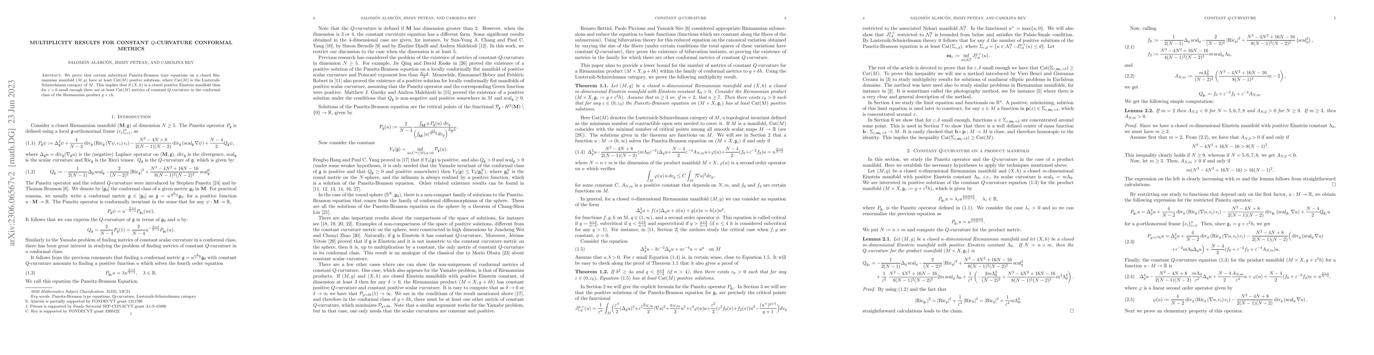 Thumbnail for Multiplicity results for constant Q-curvature conformal metrics