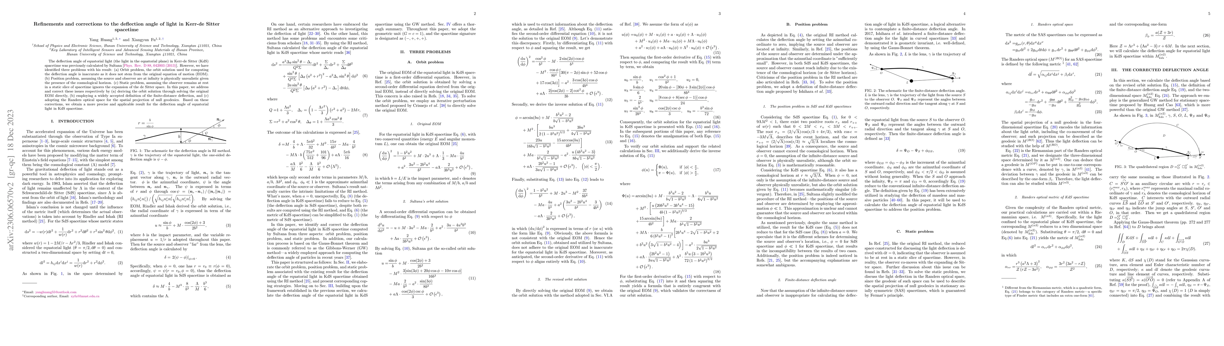 Thumbnail for Refinements and corrections to the deflection angle of light in Kerr-de
  Sitter spacetime