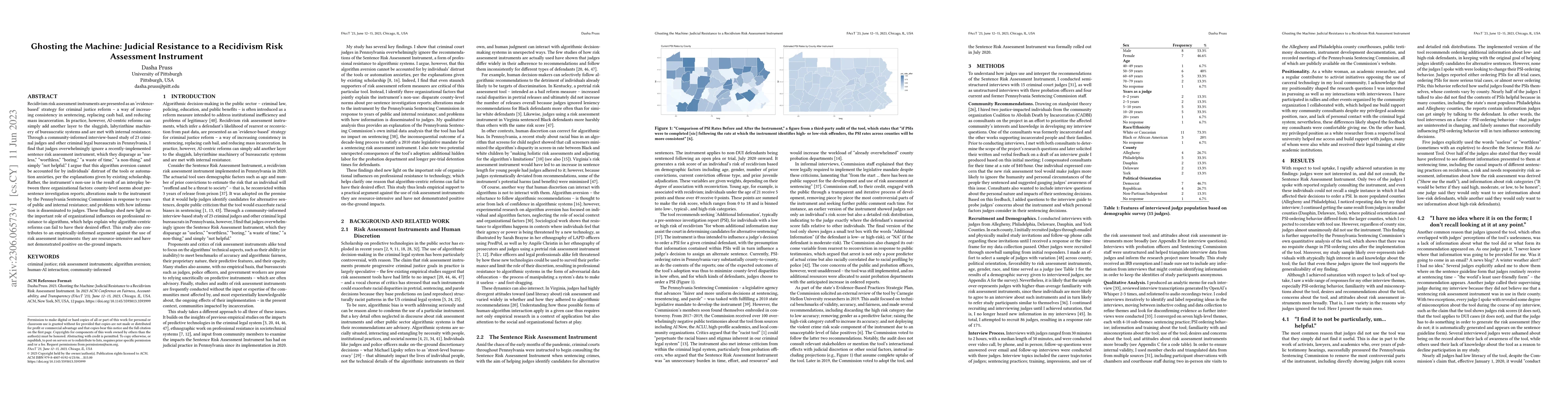 Thumbnail for Ghosting the Machine: Judicial Resistance to a Recidivism Risk
  Assessment Instrument
