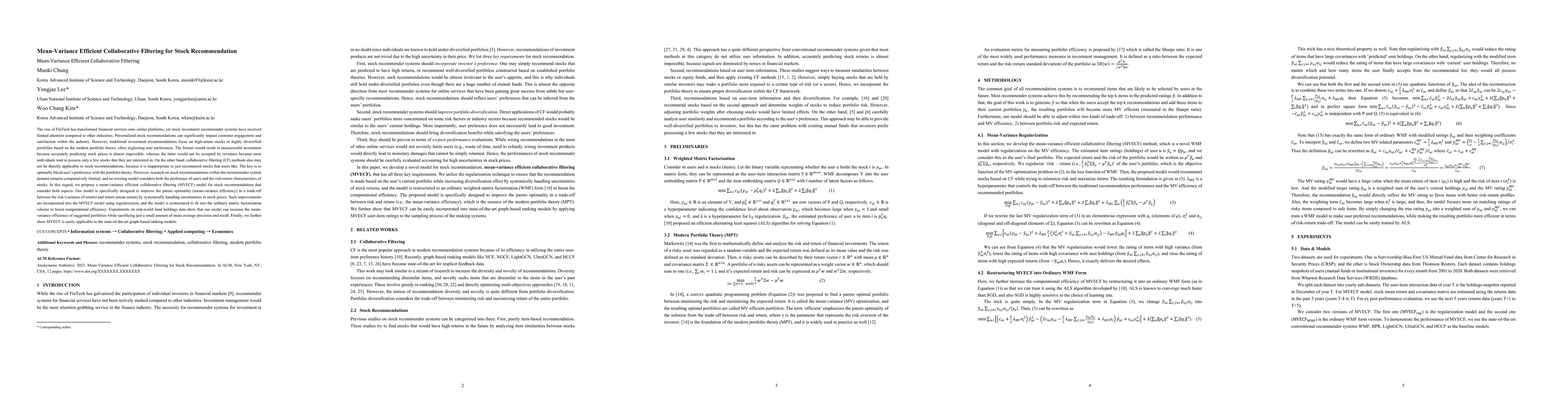 Thumbnail for Mean-Variance Efficient Collaborative Filtering for Stock Recommendation