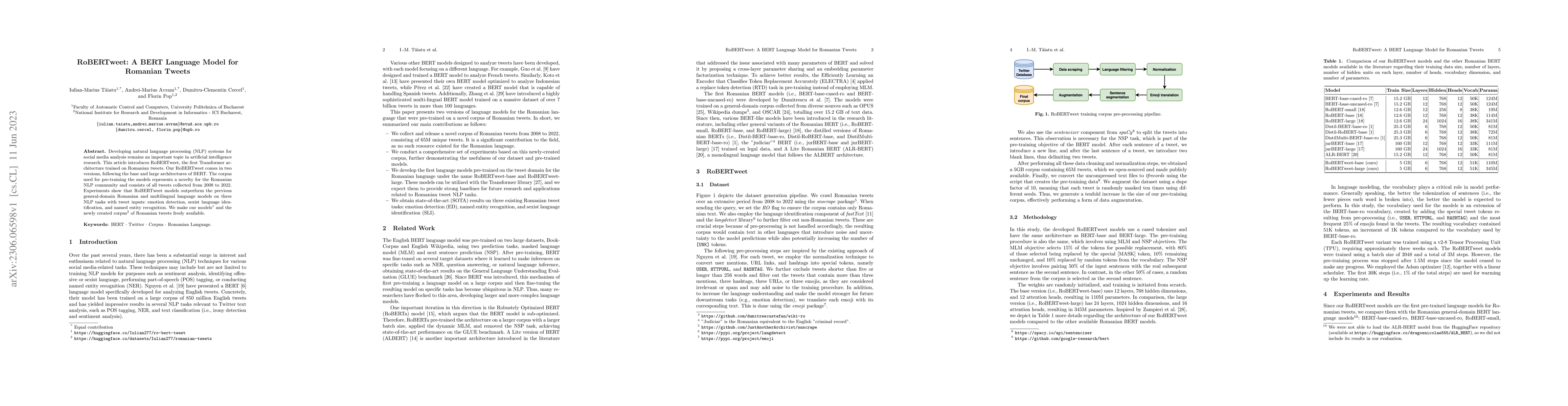 Thumbnail for RoBERTweet: A BERT Language Model for Romanian Tweets