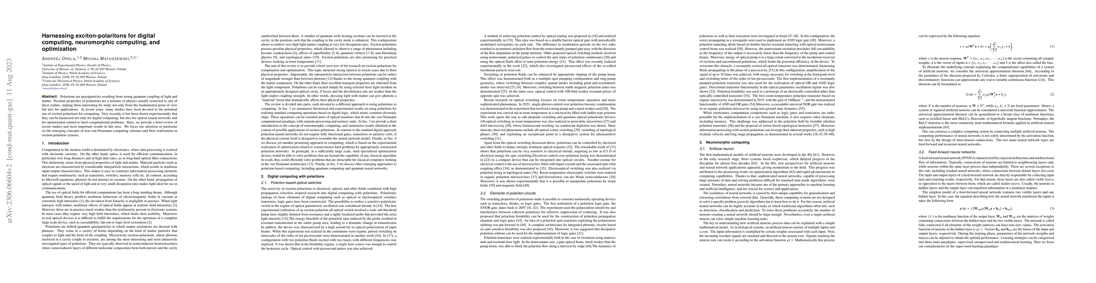Thumbnail for Harnessing exciton-polaritons for digital computing, neuromorphic
  computing, and optimization