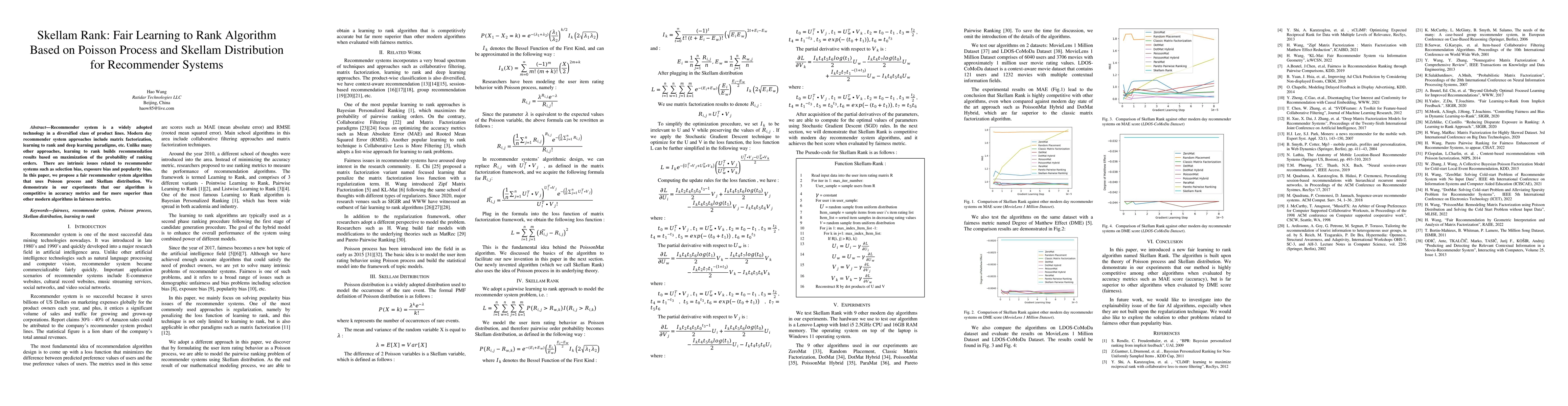 Thumbnail for Skellam Rank: Fair Learning to Rank Algorithm Based on Poisson Process
  and Skellam Distribution for Recommender Systems