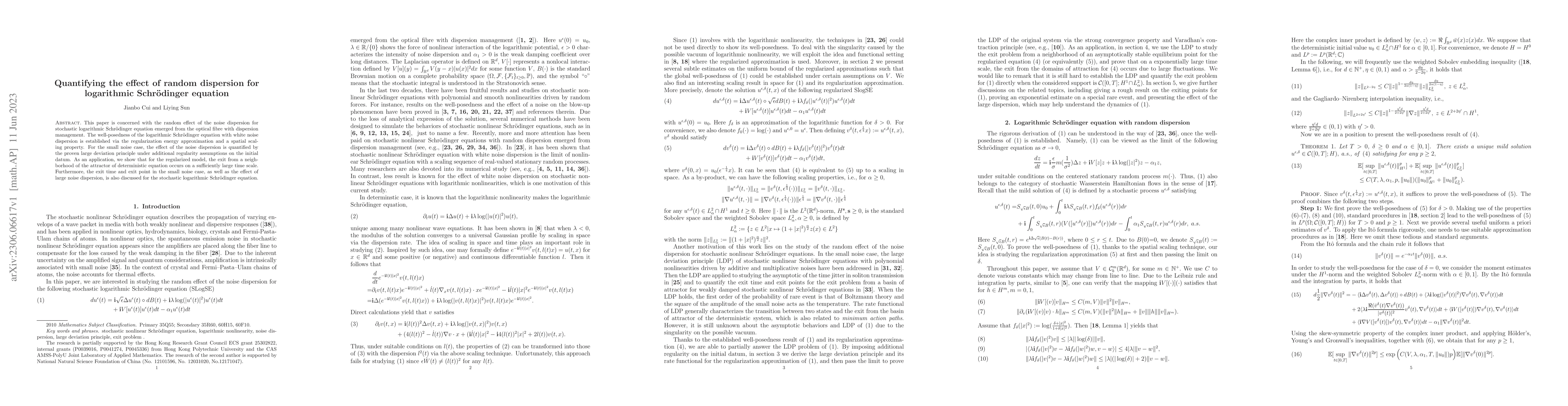Thumbnail for Quantifying the effect of random dispersion for logarithmic
  Schr\"odinger equation