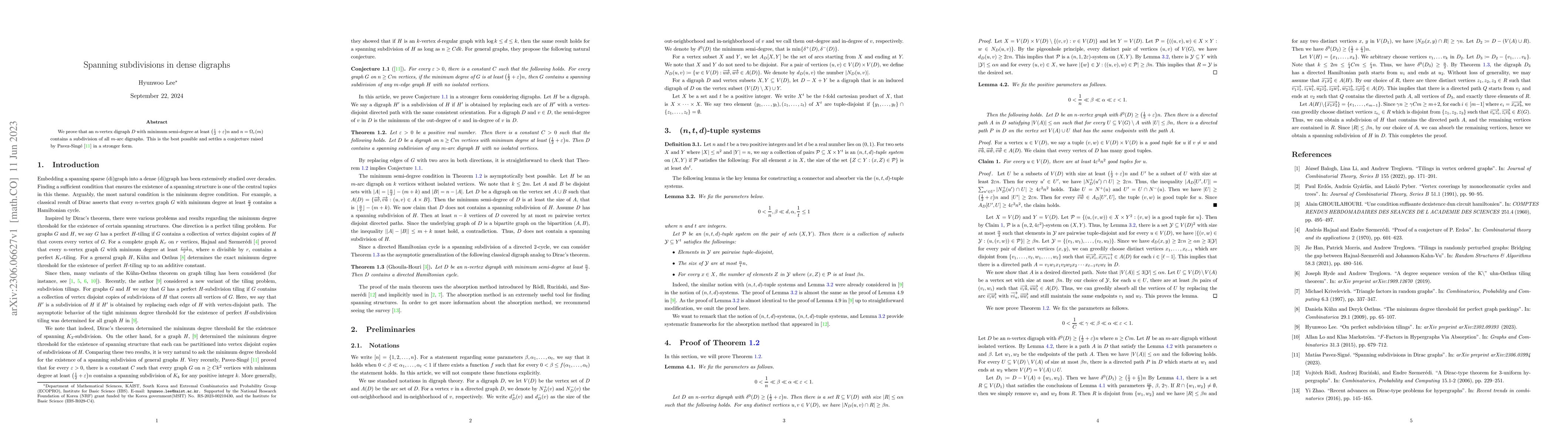 Thumbnail for Spanning subdivisions in dense digraphs