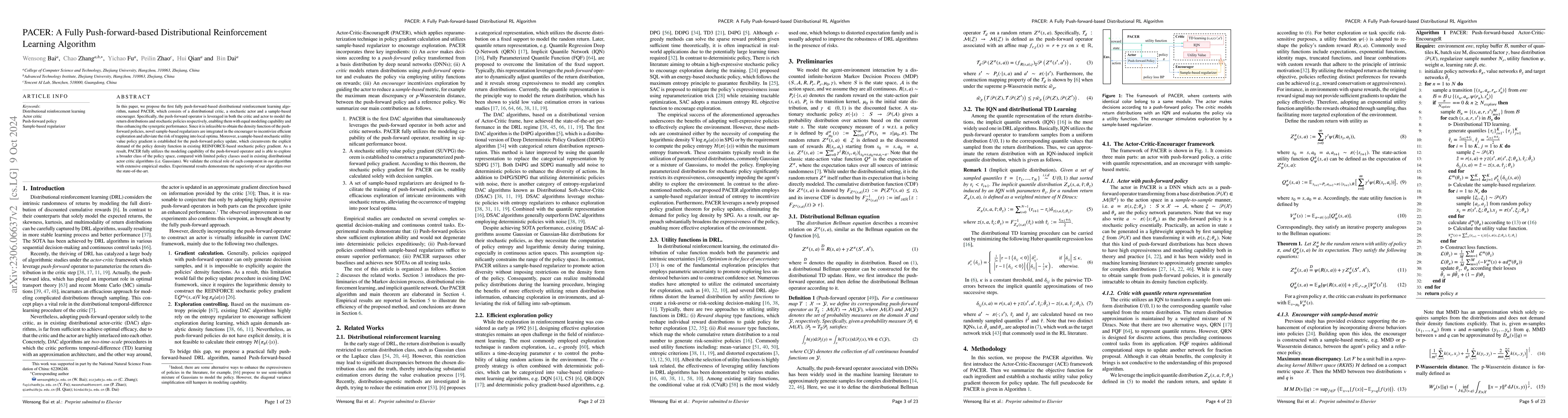 Thumbnail for PACER: A Fully Push-forward-based Distributional Reinforcement Learning
  Algorithm