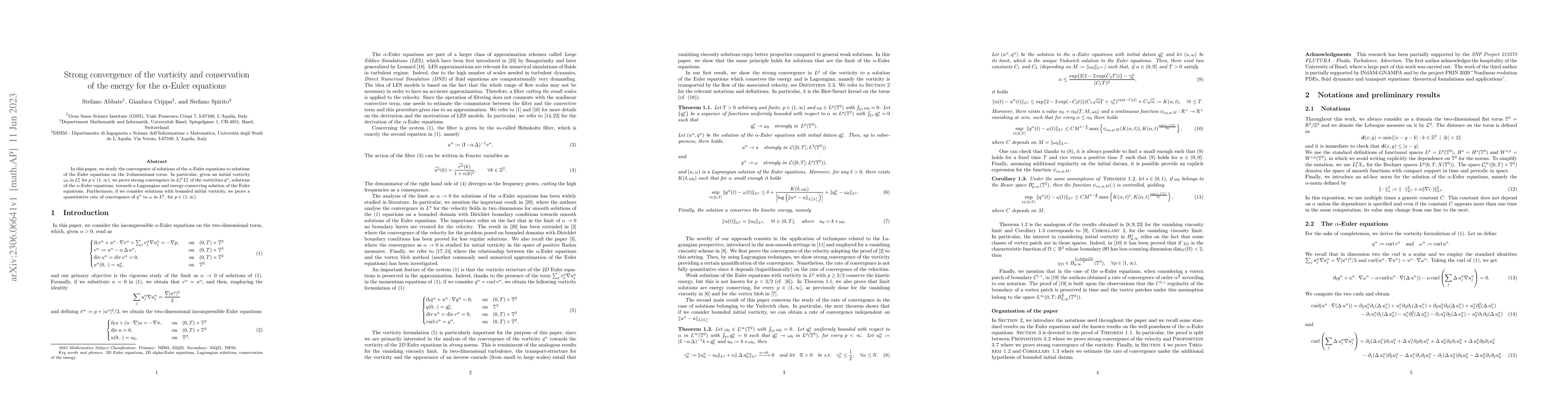 Thumbnail for Strong convergence of the vorticity and conservation of the energy for
  the $\alpha$-Euler equations