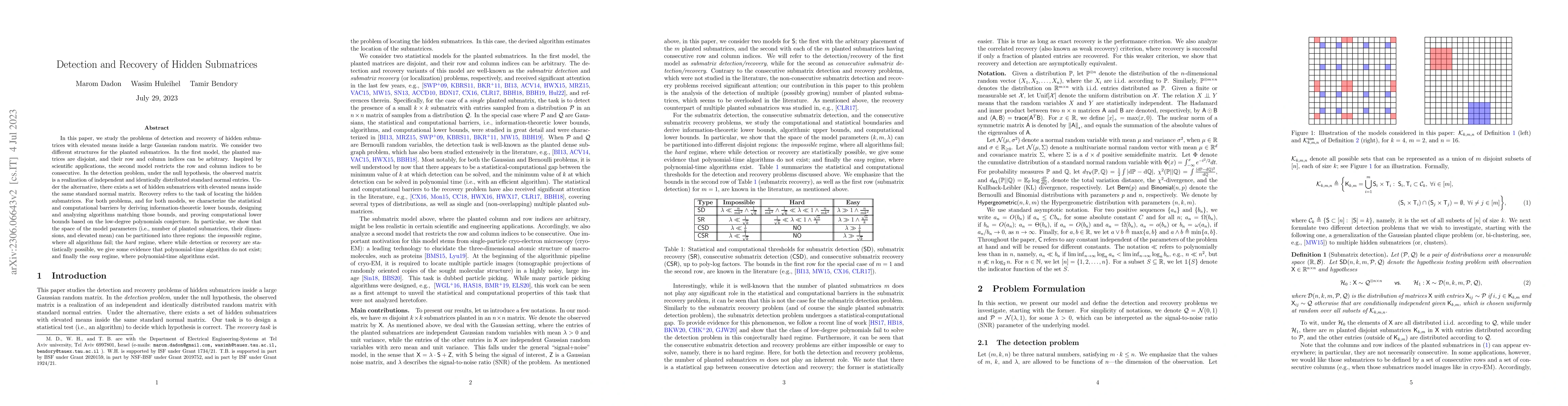 Thumbnail for Detection and Recovery of Hidden Submatrices