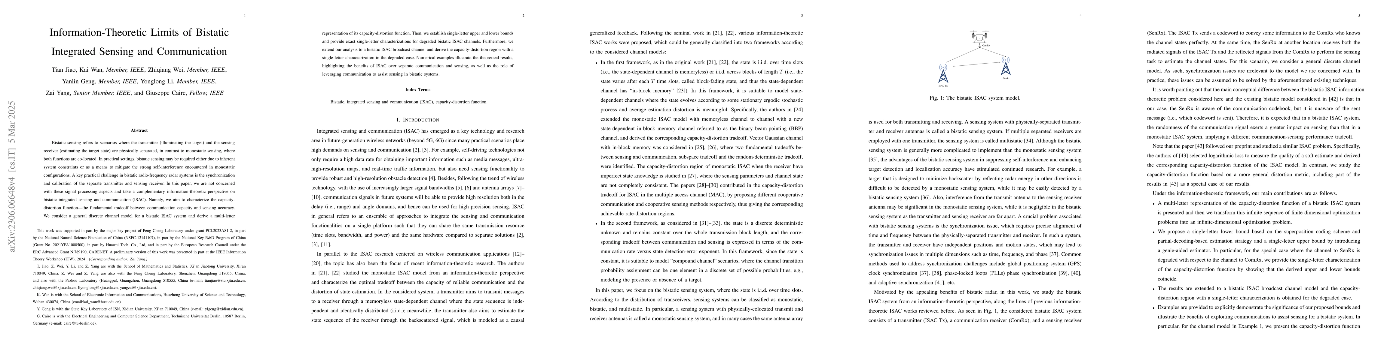 Thumbnail for Information-Theoretic Limits of Bistatic Integrated Sensing and
  Communication