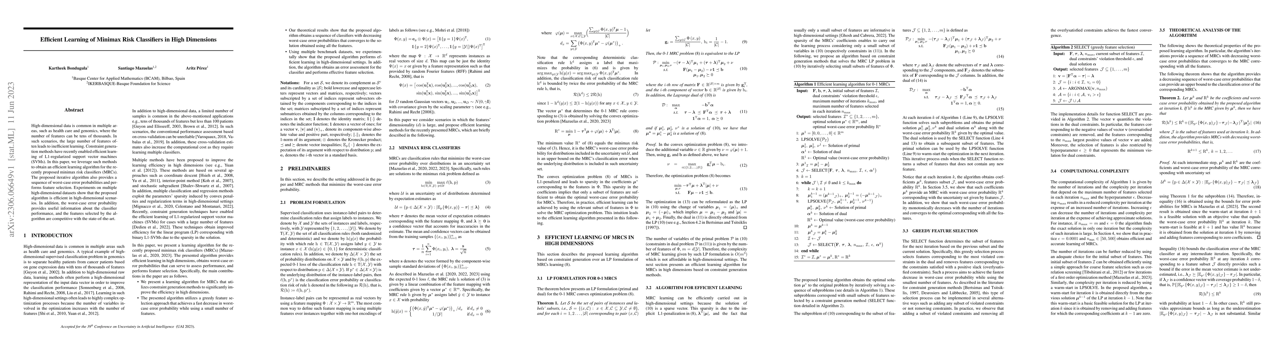 Thumbnail for Efficient Learning of Minimax Risk Classifiers in High Dimensions