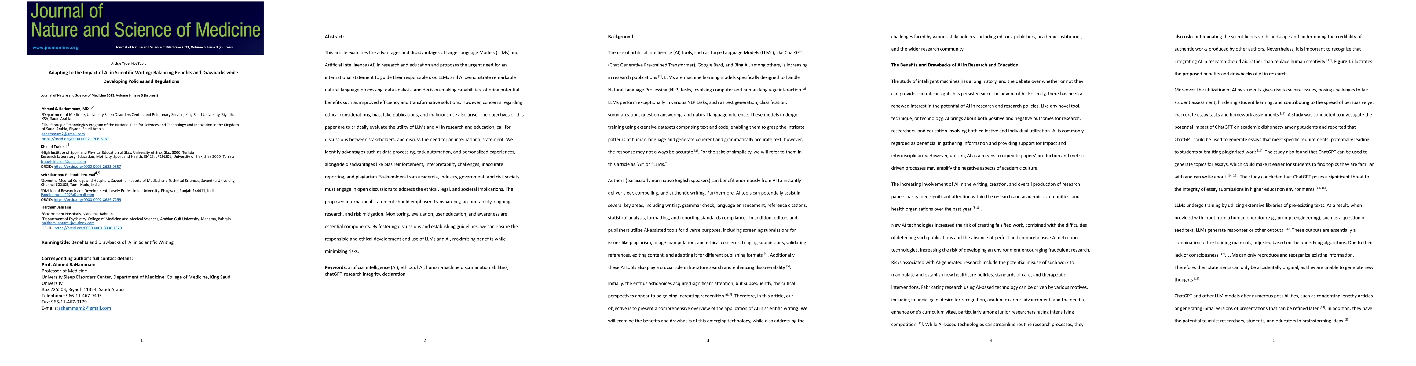 Thumbnail for Adapting to the Impact of AI in Scientific Writing: Balancing Benefits
  and Drawbacks while Developing Policies and Regulations