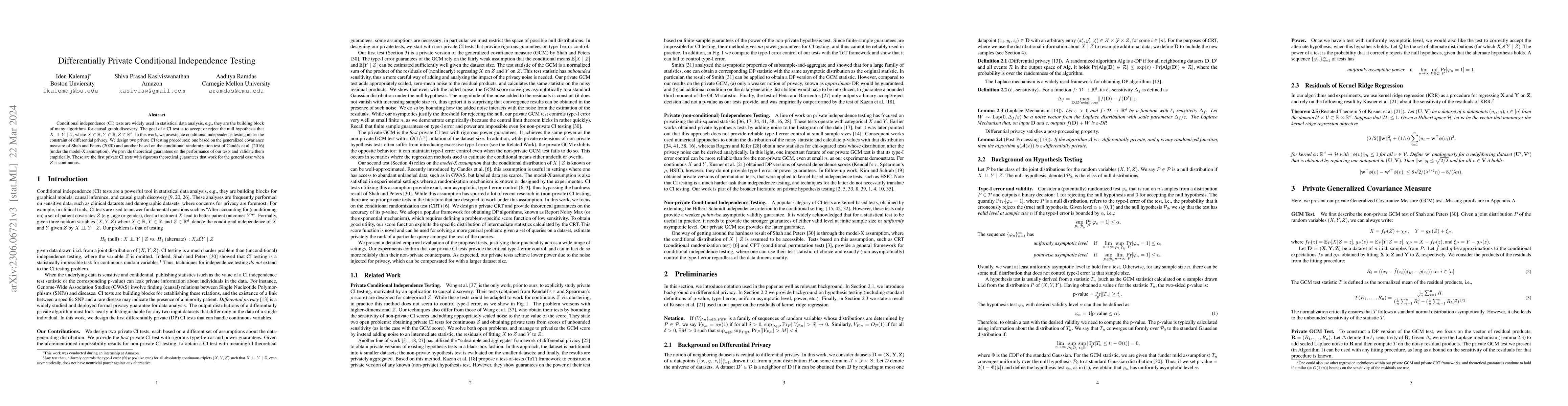 Thumbnail for Differentially Private Conditional Independence Testing