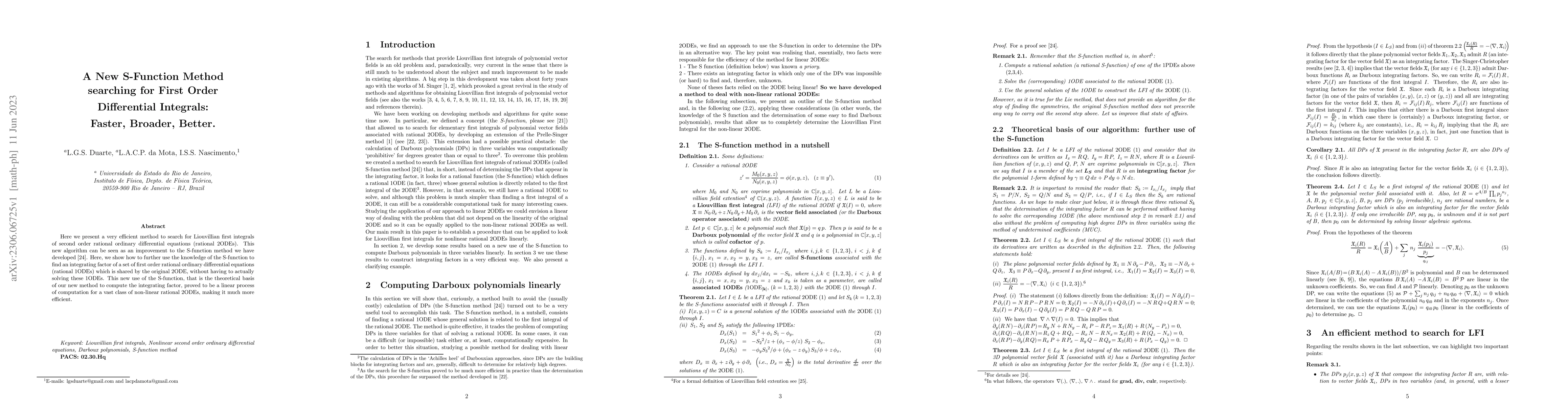 Thumbnail for A New S-Function Method searching for First Order Differential
  Integrals: Faster, Broader, Better