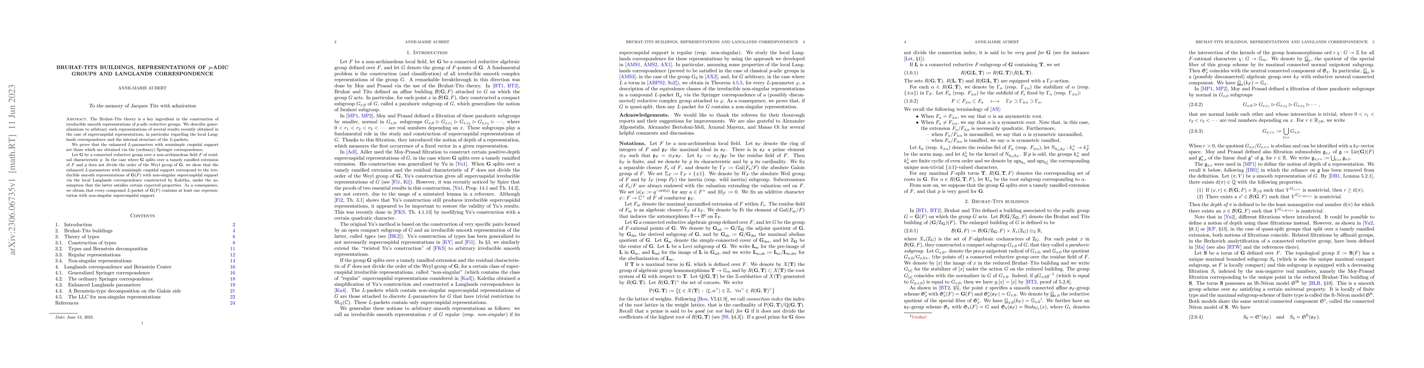 Thumbnail for Bruhat-Tits buildings, representations of $p$-adic groups and Langlands
  correspondence