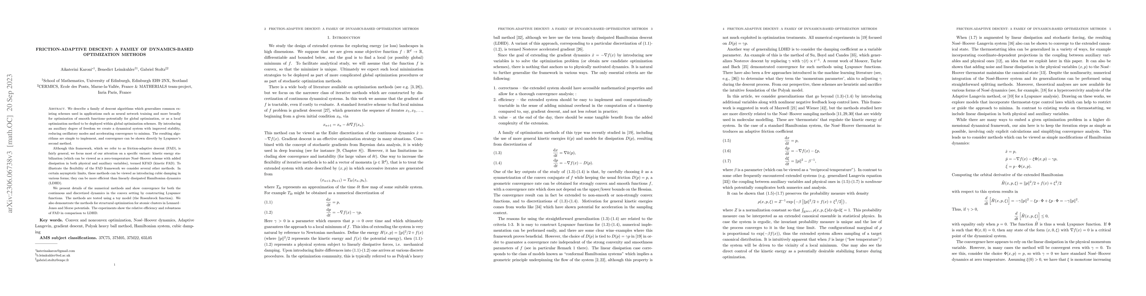 Thumbnail for Friction-adaptive descent: a family of dynamics-based optimization
  methods