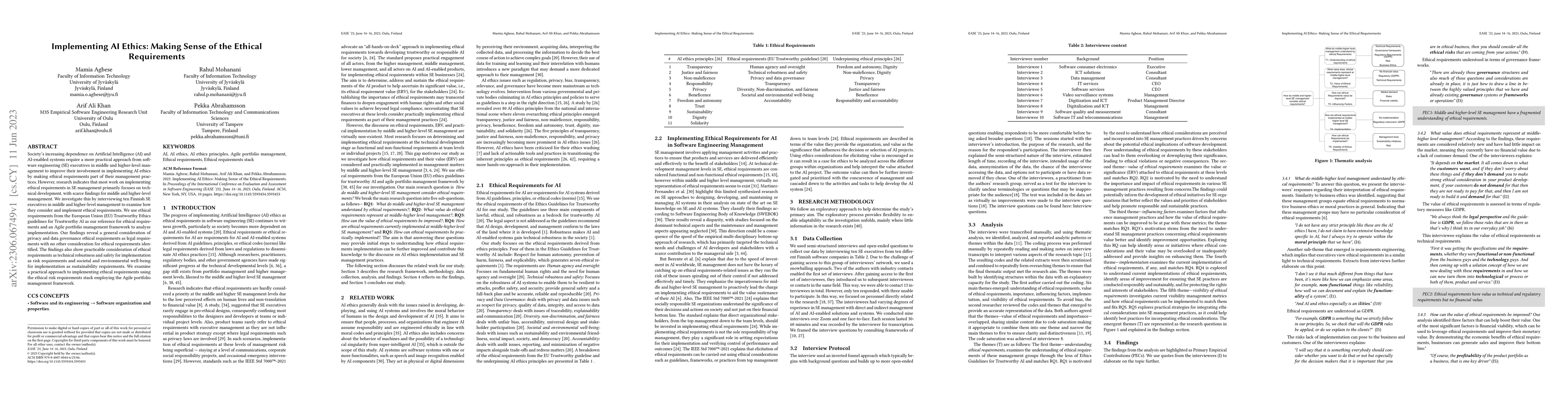 Thumbnail for Implementing AI Ethics: Making Sense of the Ethical Requirements