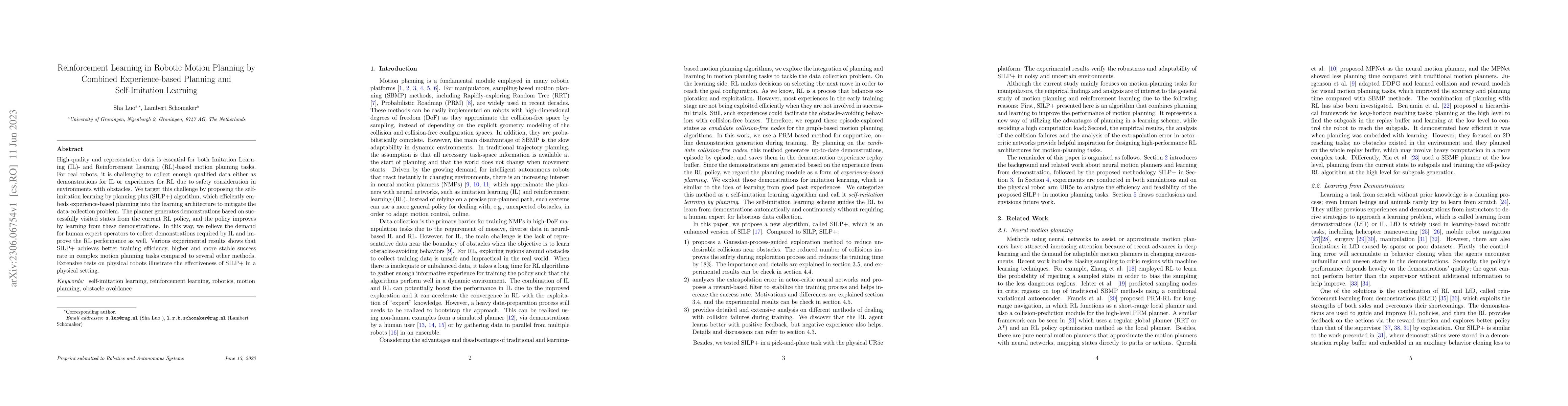 Thumbnail for Reinforcement Learning in Robotic Motion Planning by Combined
  Experience-based Planning and Self-Imitation Learning