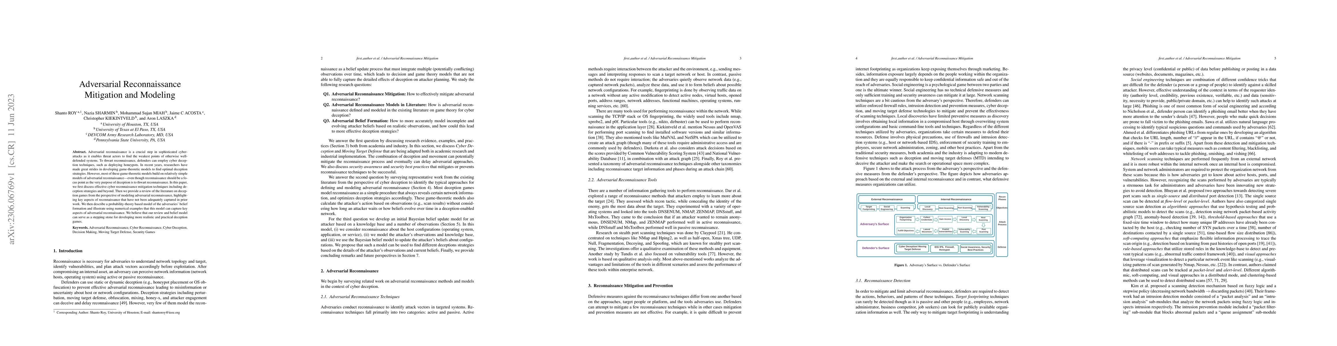 Thumbnail for Adversarial Reconnaissance Mitigation and Modeling