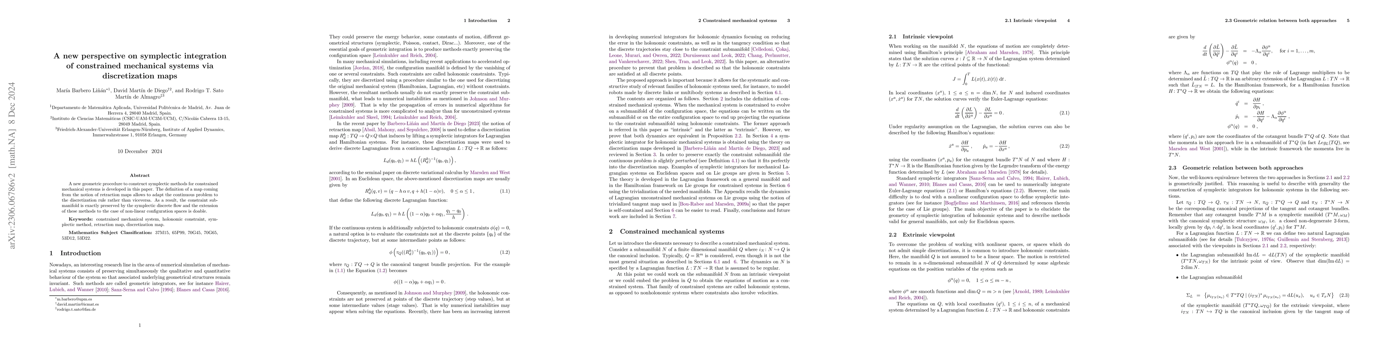 Thumbnail for A new perspective on symplectic integration of constrained mechanical
  systems via discretization maps