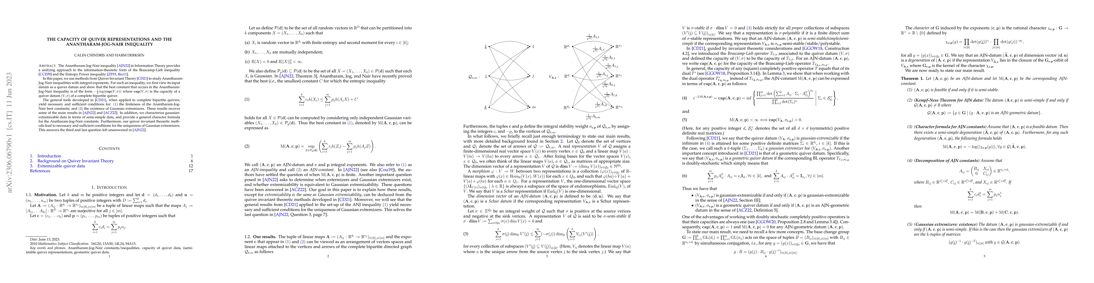 Thumbnail for The capacity of quiver representations and the Anantharam-Jog-Nair
  inequality