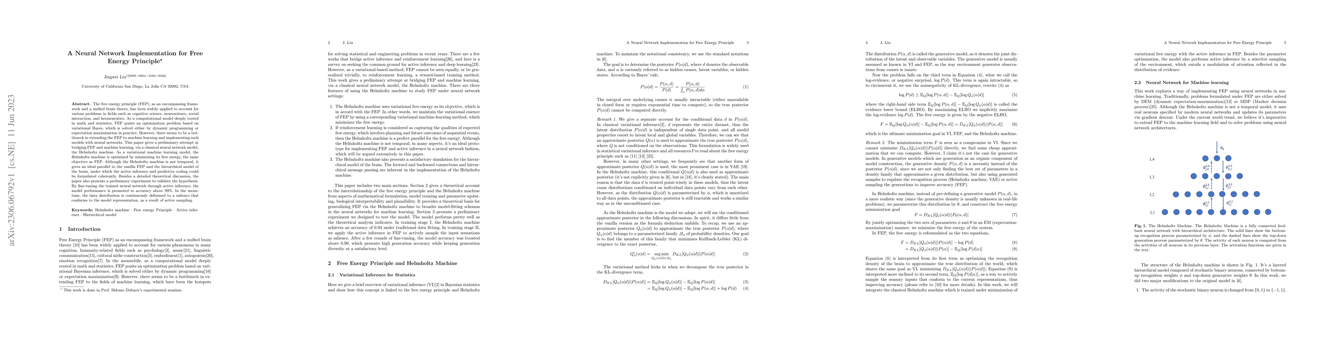 Thumbnail for A Neural Network Implementation for Free Energy Principle