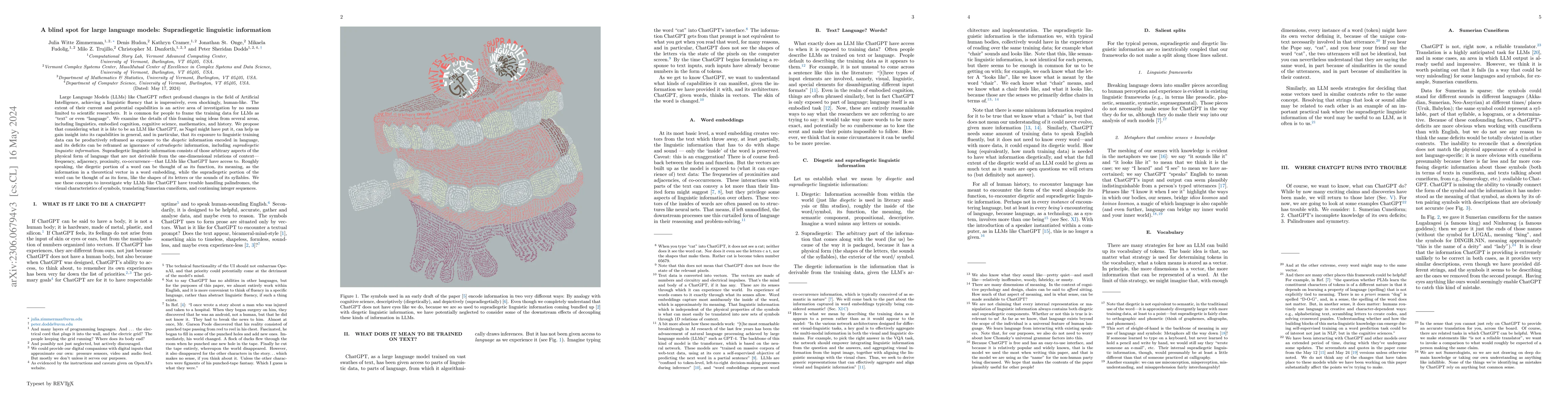 Thumbnail for A blind spot for large language models: Supradiegetic linguistic
  information