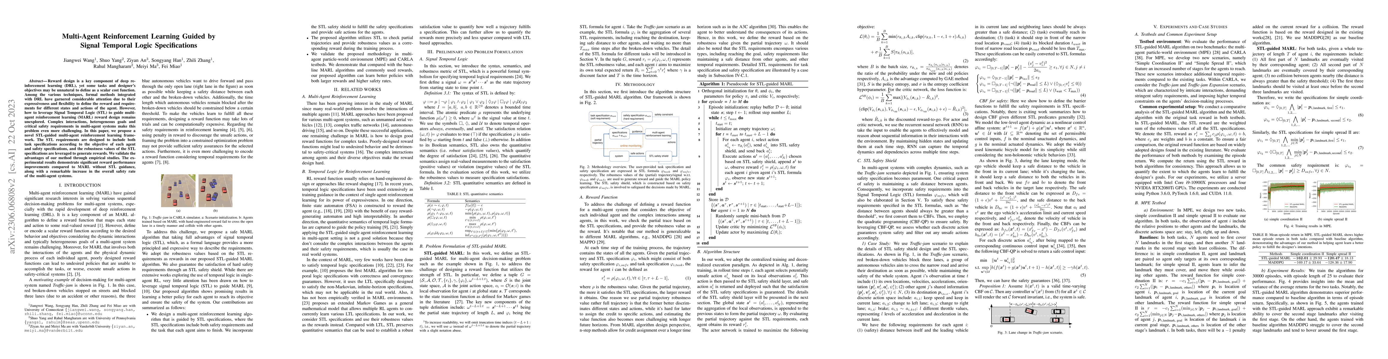 Thumbnail for Multi-Agent Reinforcement Learning Guided by Signal Temporal Logic
  Specifications
