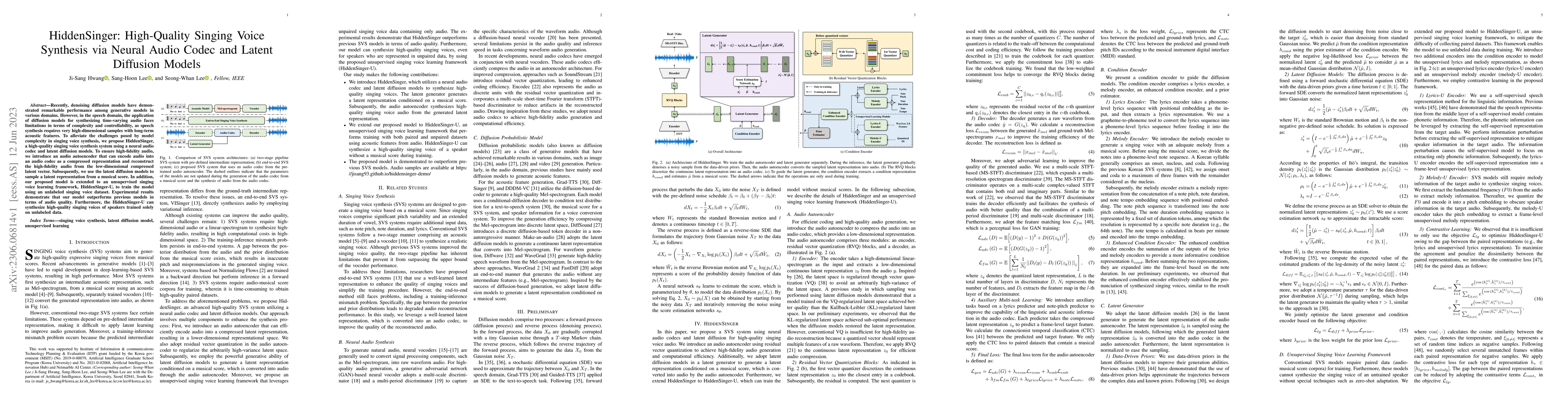 Thumbnail for HiddenSinger: High-Quality Singing Voice Synthesis via Neural Audio
  Codec and Latent Diffusion Models