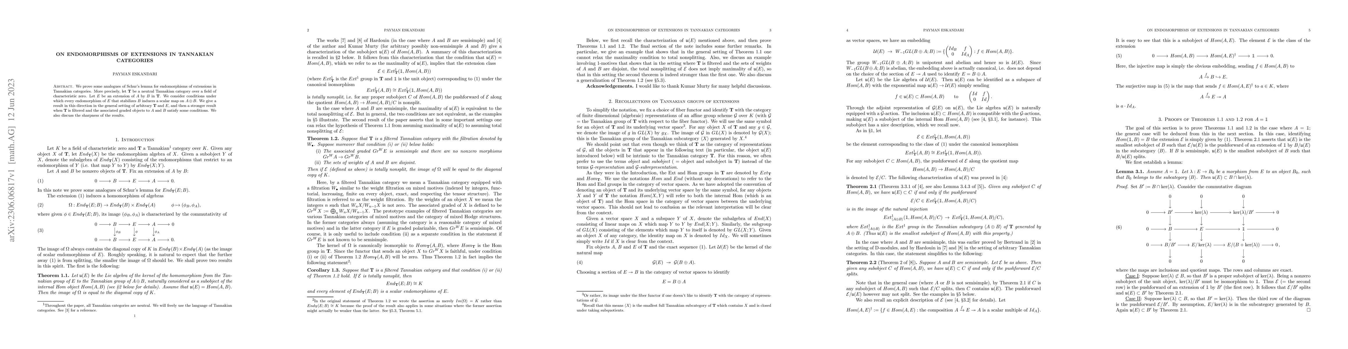 Thumbnail for On endomorphisms of extensions in Tannakian categories