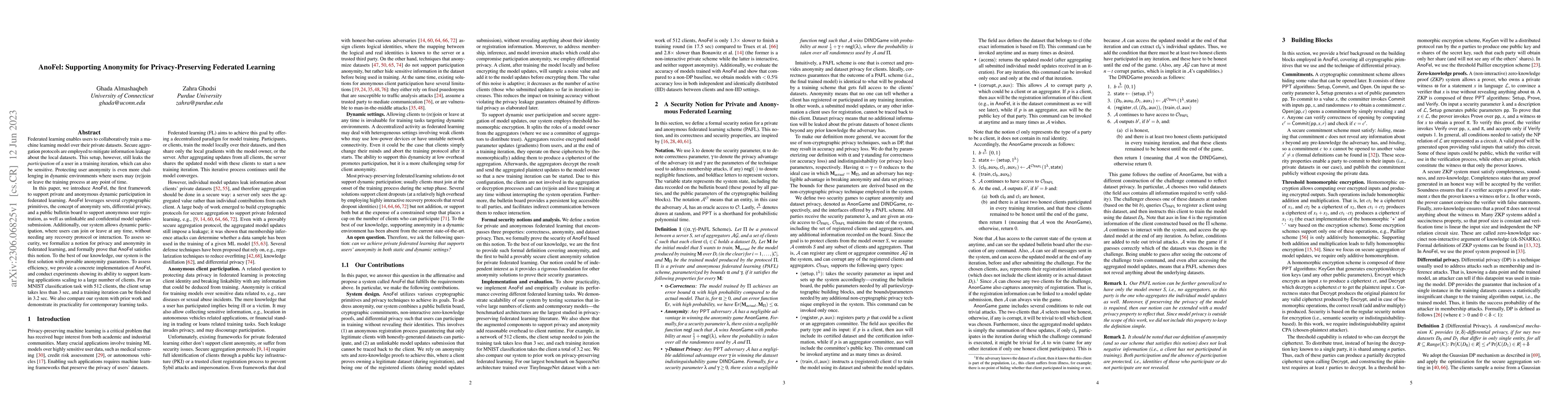 Thumbnail for AnoFel: Supporting Anonymity for Privacy-Preserving Federated Learning