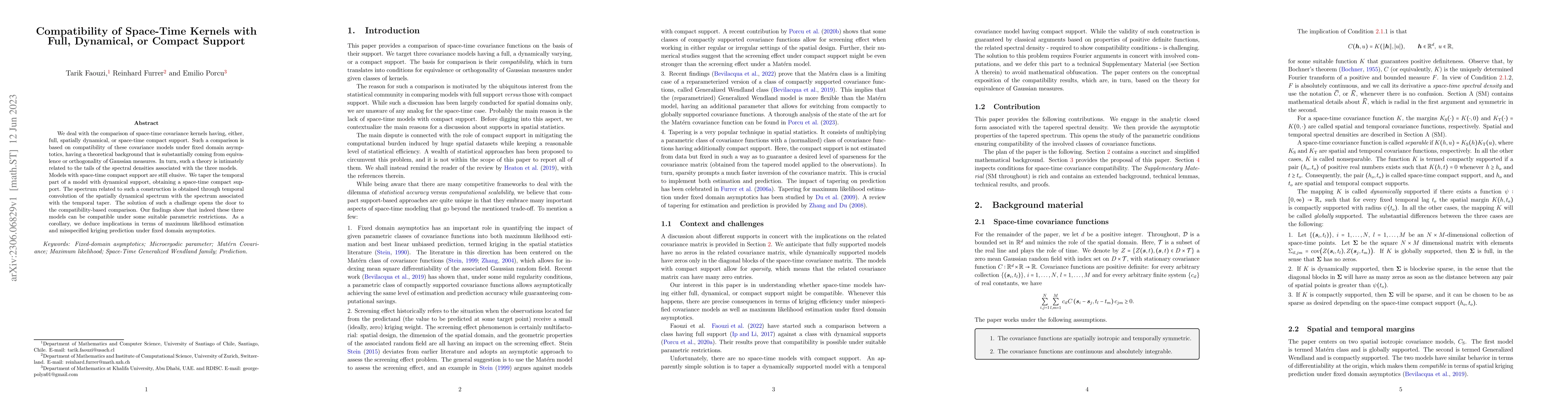 Thumbnail for Compatibility of Space-Time Kernels with Full, Dynamical, or Compact
  Support