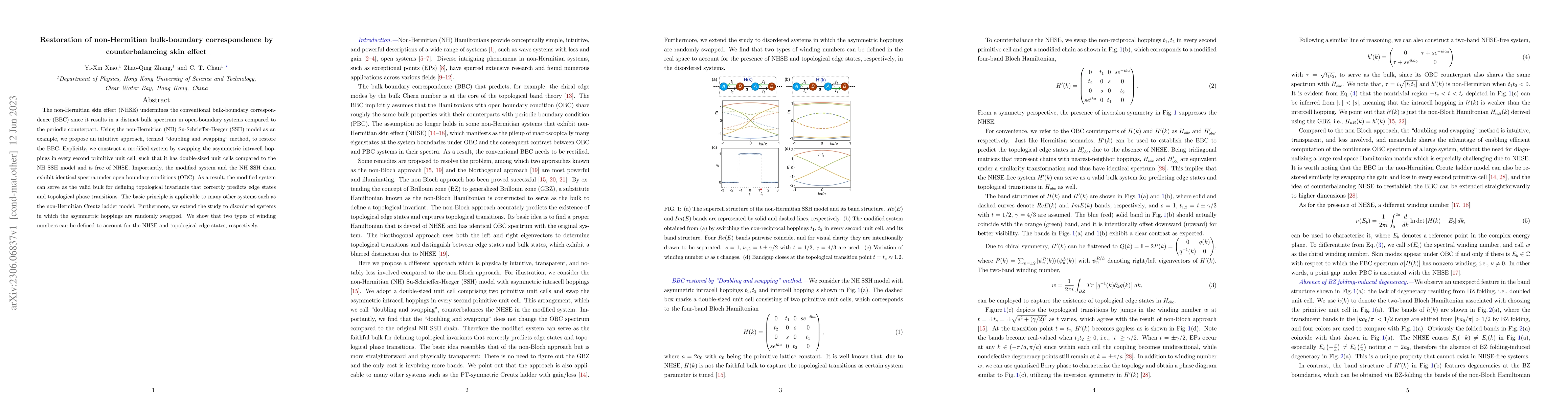 Thumbnail for Restoration of non-Hermitian bulk-boundary correspondence by
  counterbalancing skin effect