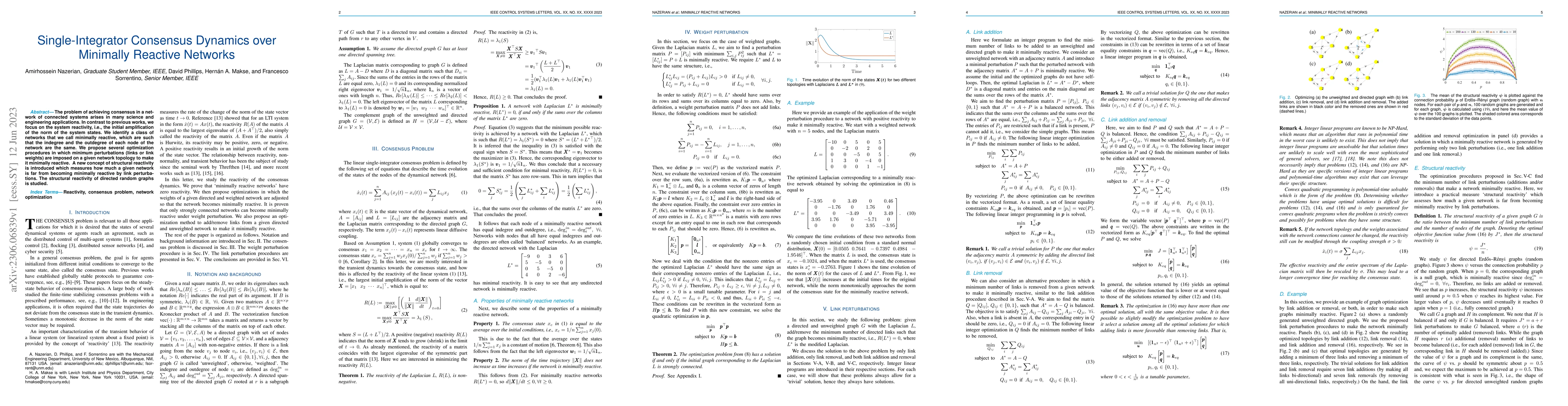 Thumbnail for Single-Integrator Consensus Dynamics over Minimally Reactive Networks