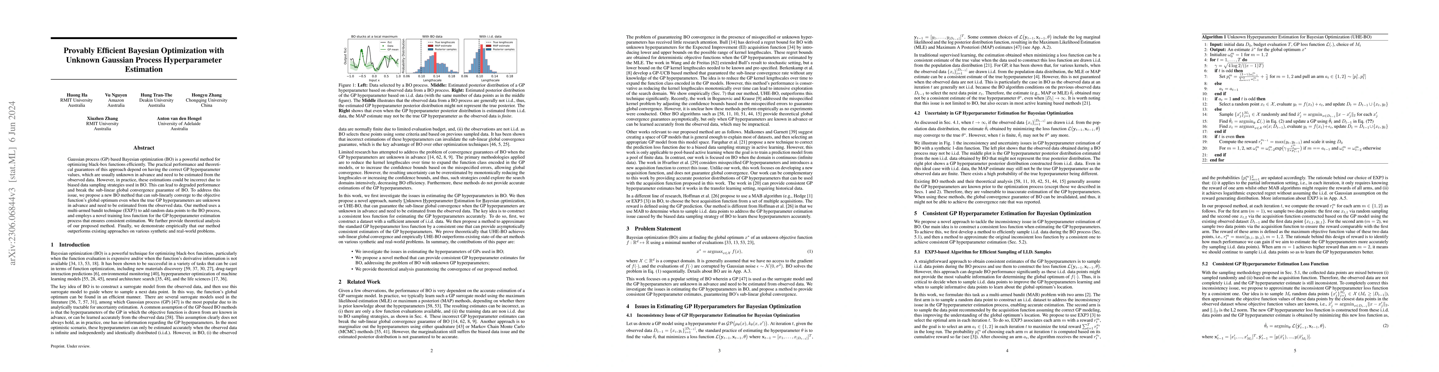 Thumbnail for Provably Efficient Bayesian Optimization with Unknown Gaussian Process
  Hyperparameter Estimation