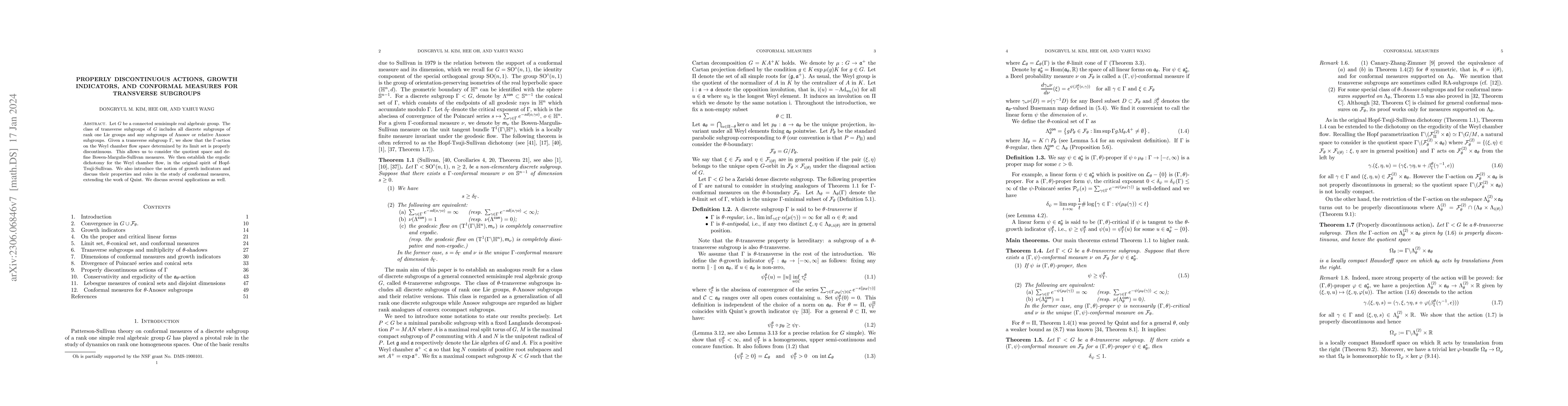 Thumbnail for Properly discontinuous actions, Growth indicators and Conformal measures
  for transverse subgroups