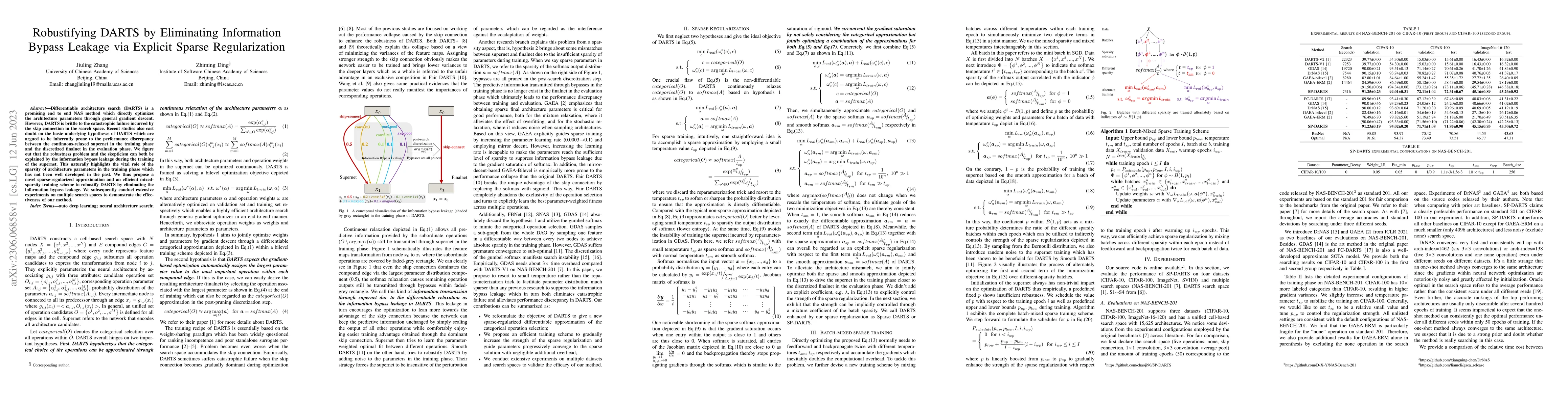 Thumbnail for Robustifying DARTS by Eliminating Information Bypass Leakage via
  Explicit Sparse Regularization