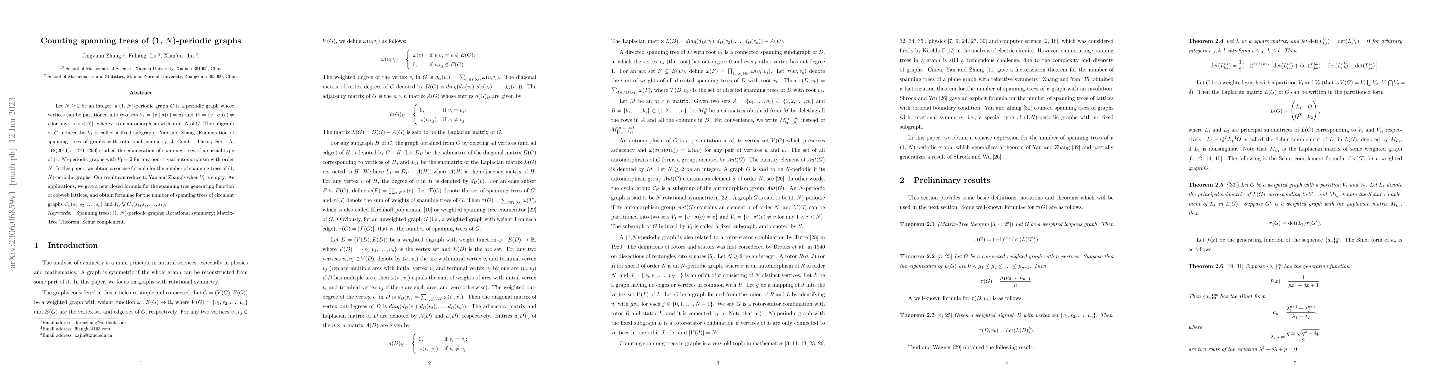 Thumbnail for Counting spanning trees of (1, N)-periodic graphs