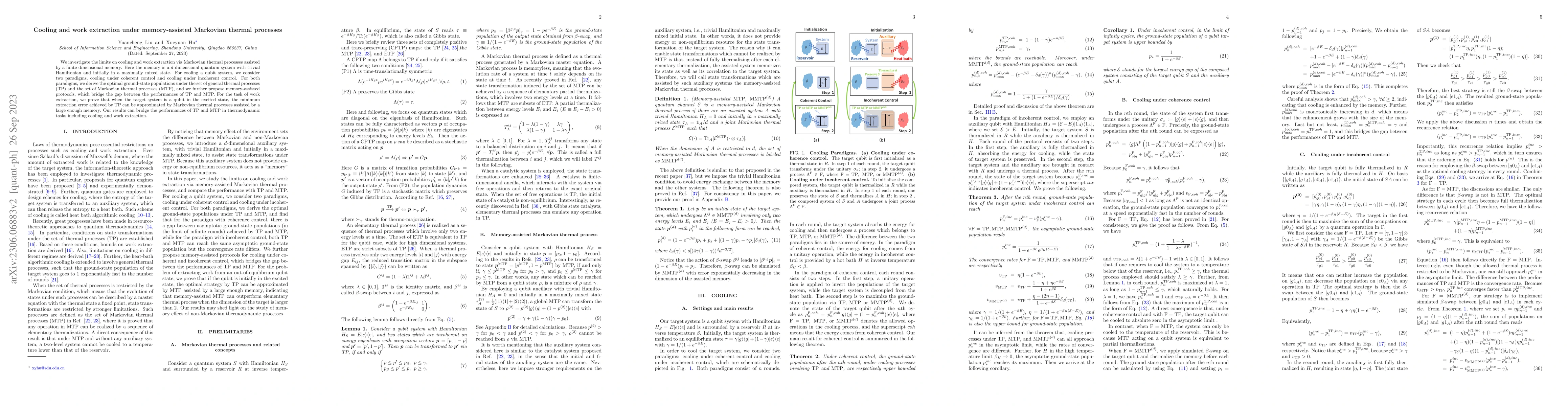 Thumbnail for Cooling and work extraction under memory-assisted Markovian thermal
  processes