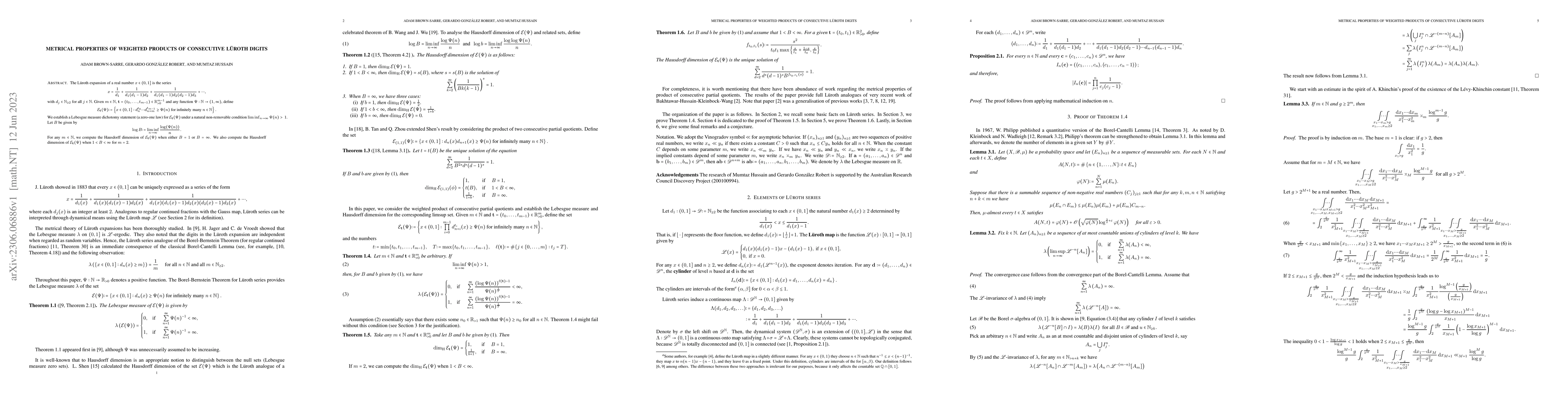 Thumbnail for Metrical properties of weighted products of consecutive L\"uroth digits