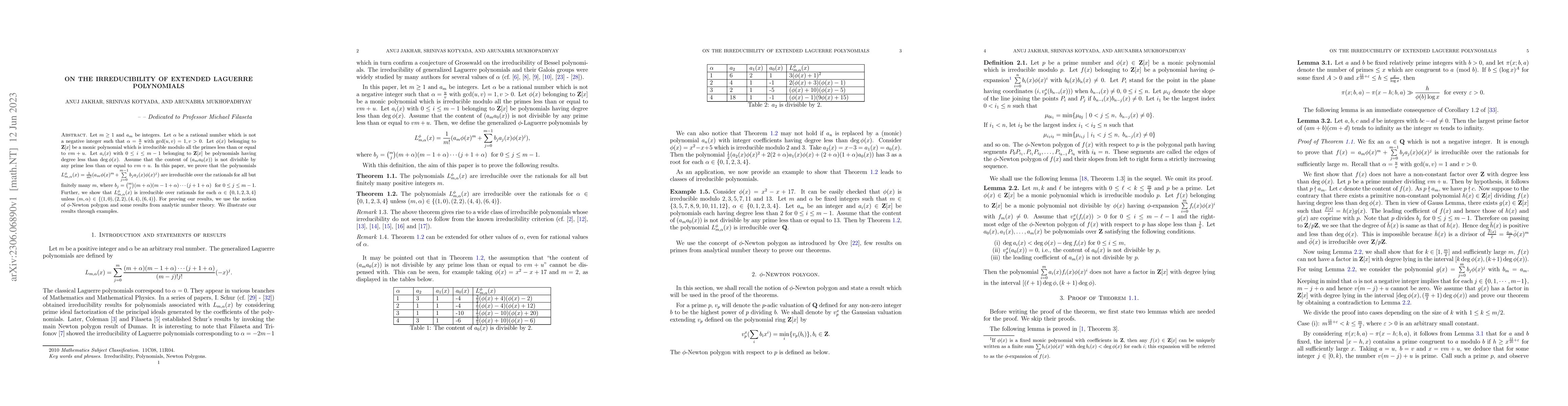 Thumbnail for On the irreducibility of extended Laguerre Polynomials